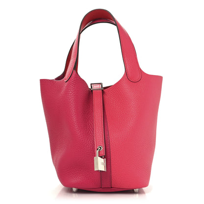 Hermes Taurillon Clemence Tri-Color Picotin Lock 18 PM Rose Extreme Rose Mexico Rouge De Coeur 1 of 12