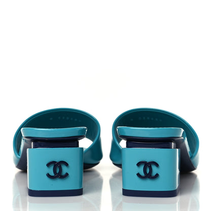 Chanel Patent CC Mules 38.5 Dark Blue Light Blue 5 of 10