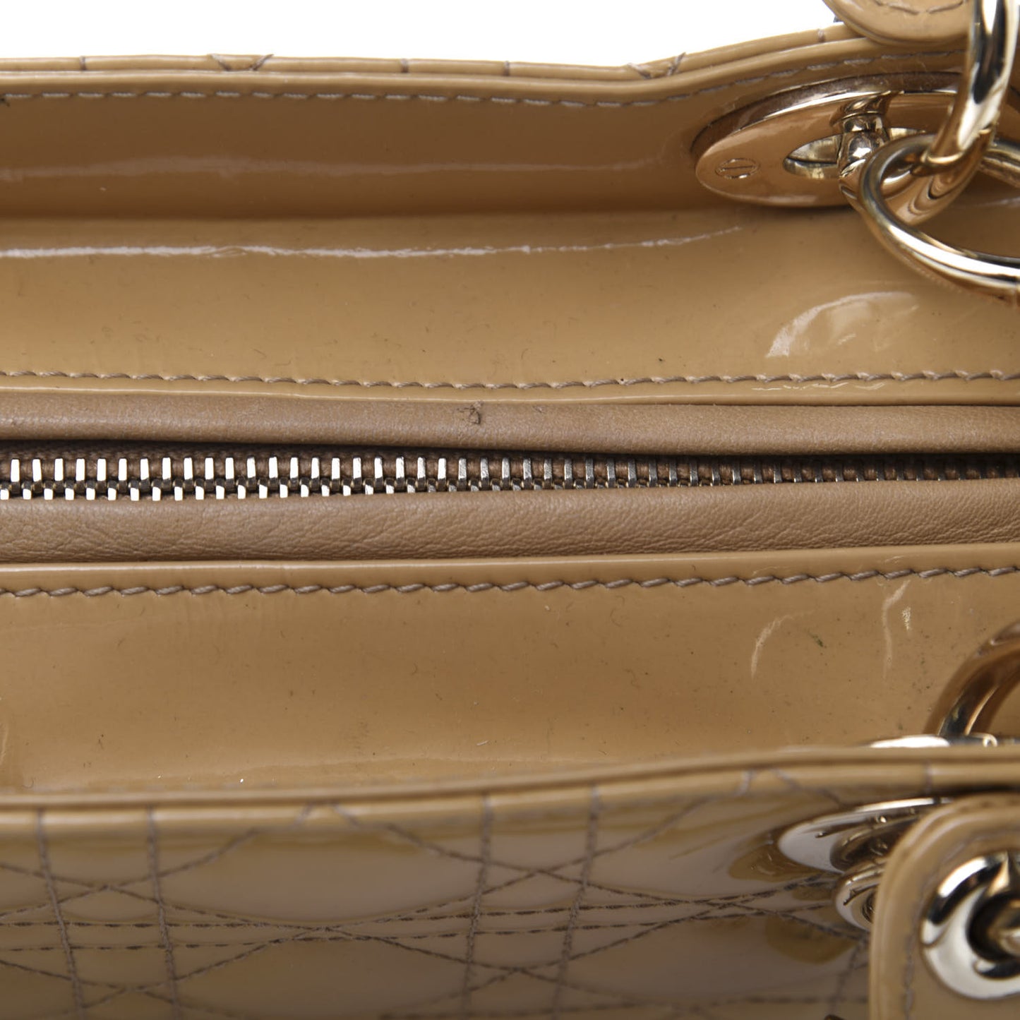Patent Cannage Medium Lady Dior Beige