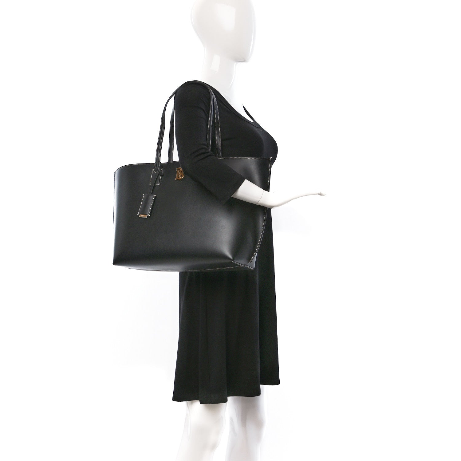 Burberry Calfskin Monogram Motif TB Medium Soft Tote Black 2 of 8