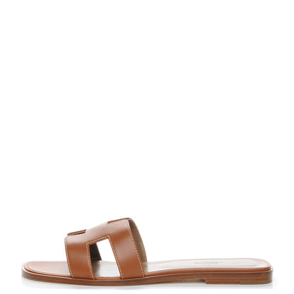 Hermes Box Calfskin Oran Sandals 40.5 Gold 1 of 8
