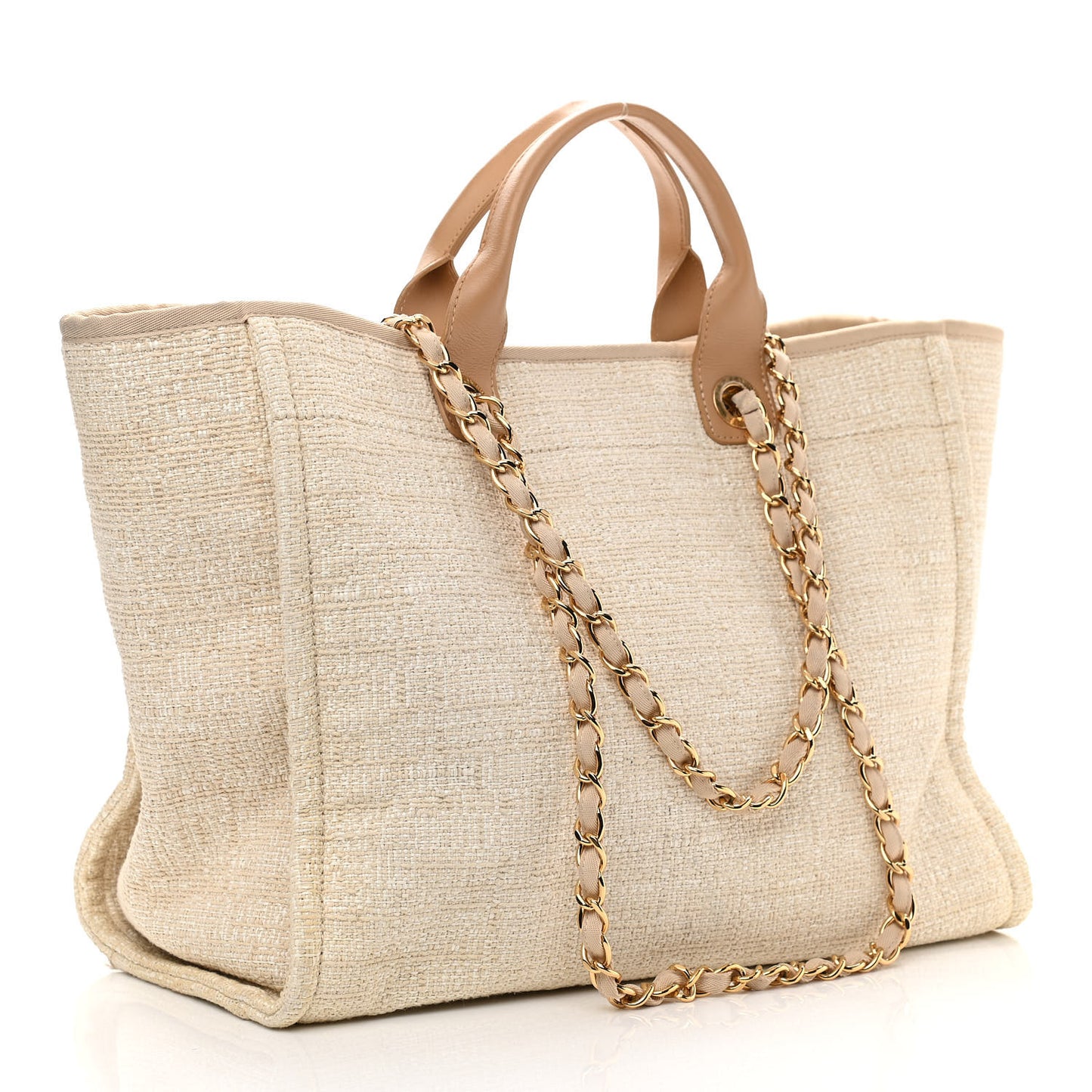 Mixed Fibers Calfskin Medium Deauville Tote Light Beige