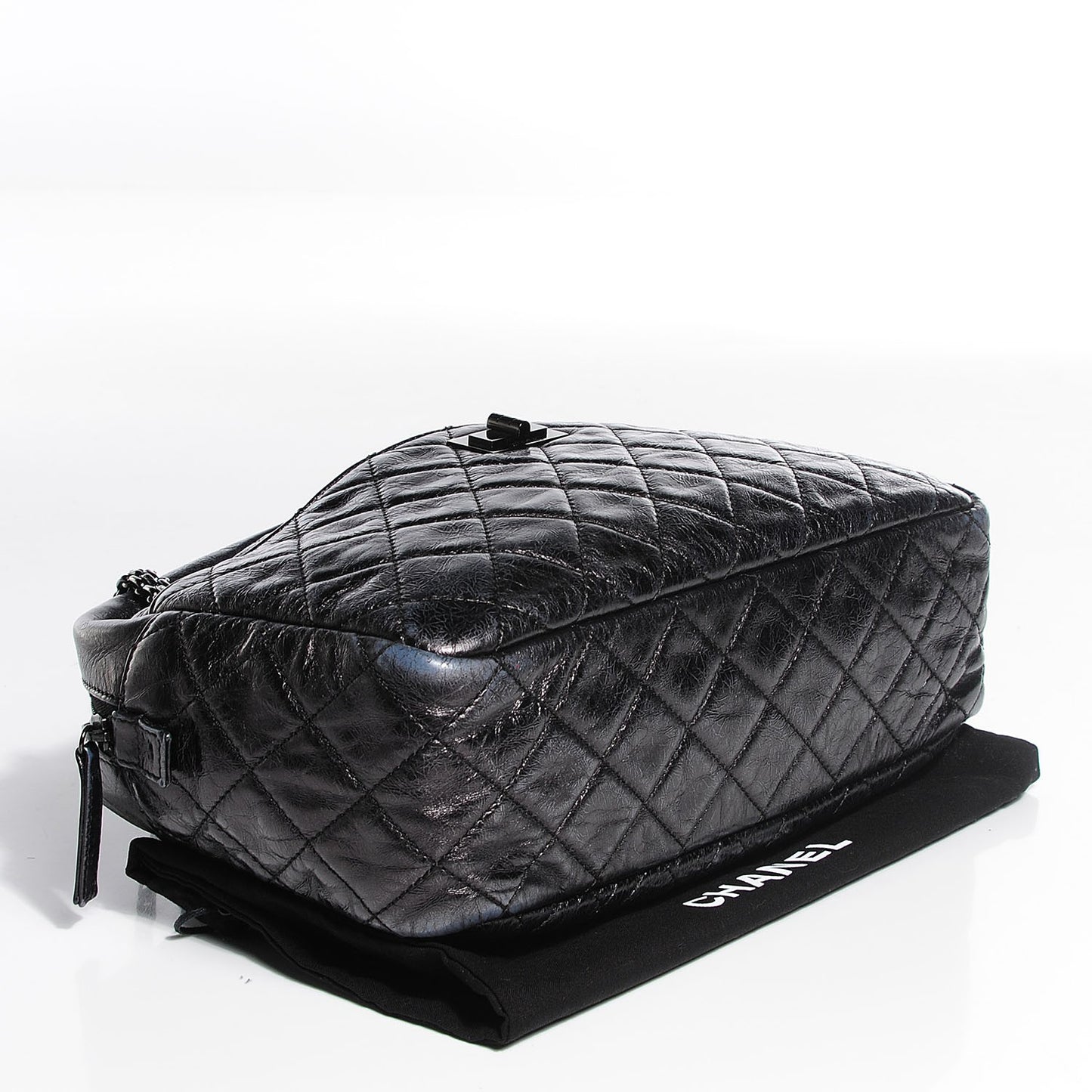 Metallic Aged Calfskin Quilted Medium Reissue Camera Case Black