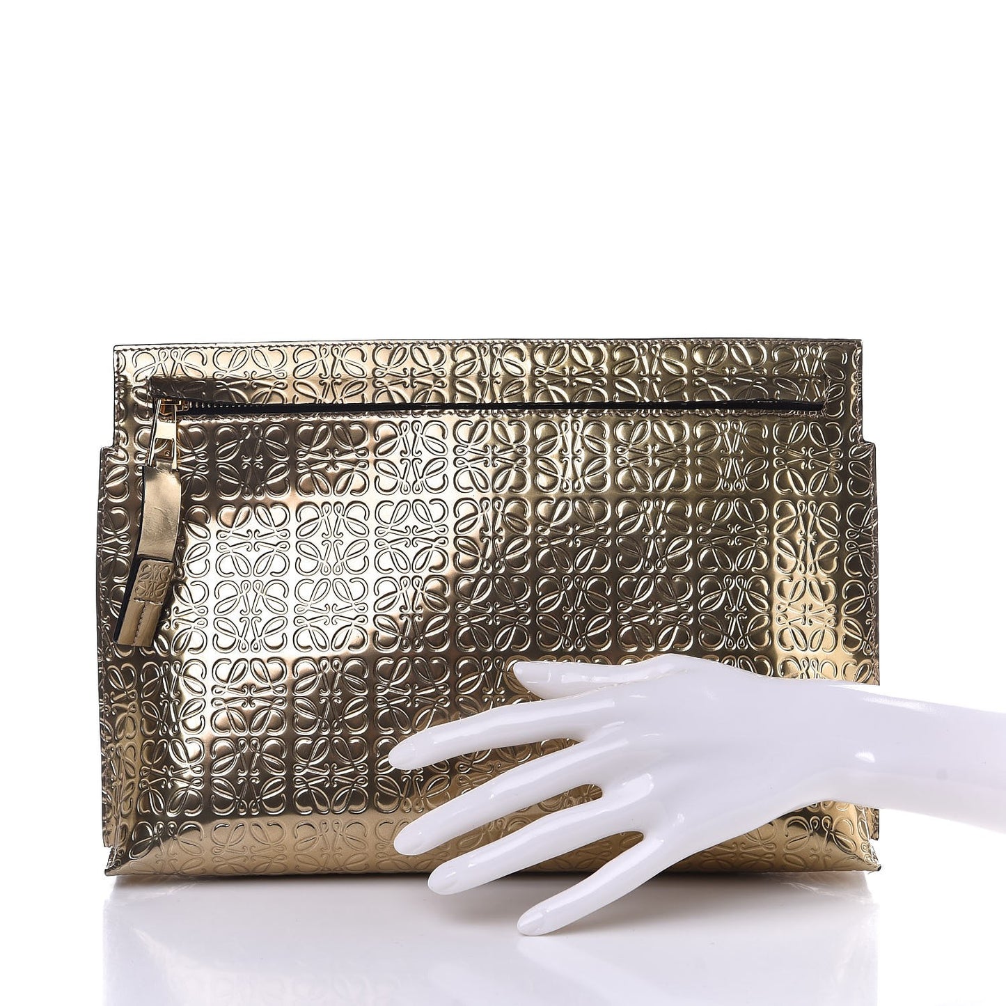 Metallic Calfskin Embossed Clutch Gold