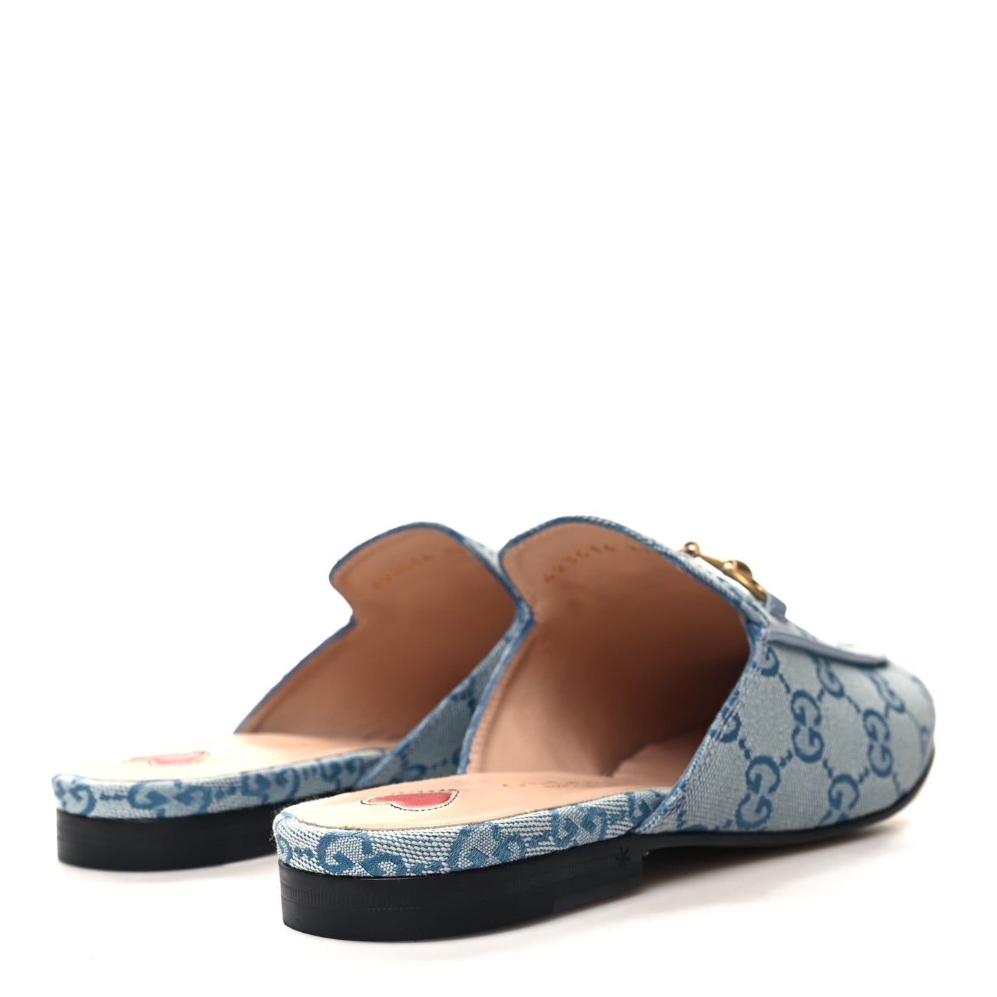 Canvas GG Monogram Nappa Womens Princetown Slippers 37.5 Porcelain Light Blue Dark Porcelain Light Blue