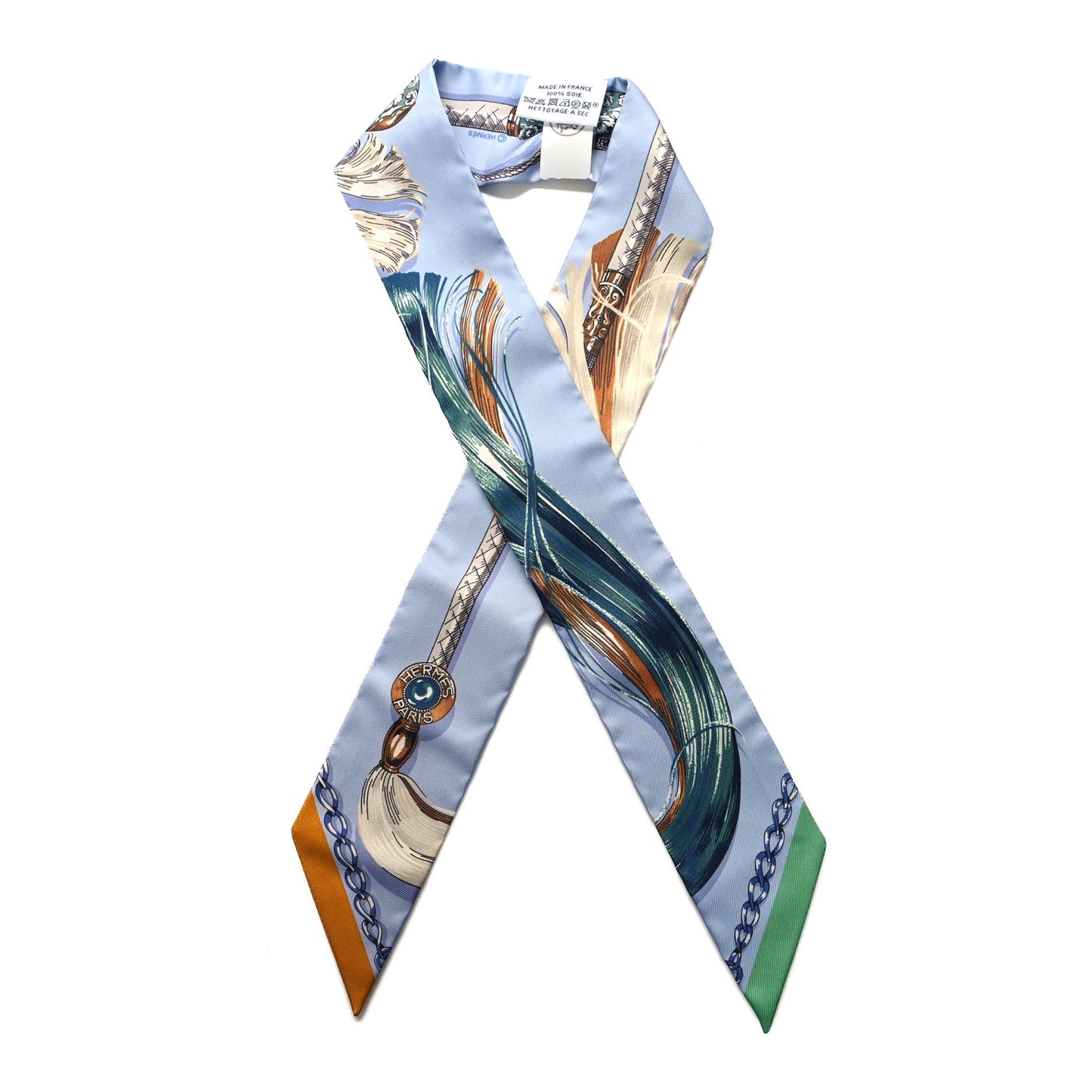 Silk Cavalcades Twilly Bleu Ciel Creme Vert