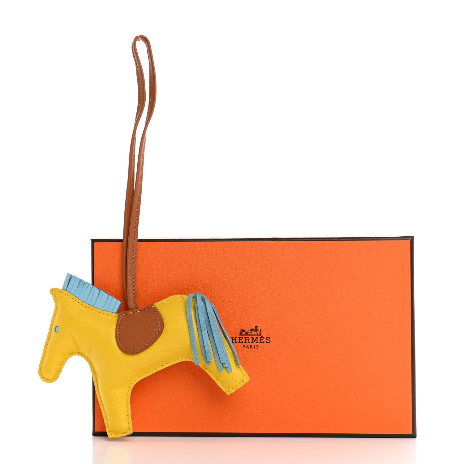 Hermes Milo Lambskin Grigri Rodeo Horse Bag Charm MM Jaune De Naples Celeste Gold 4 of 4