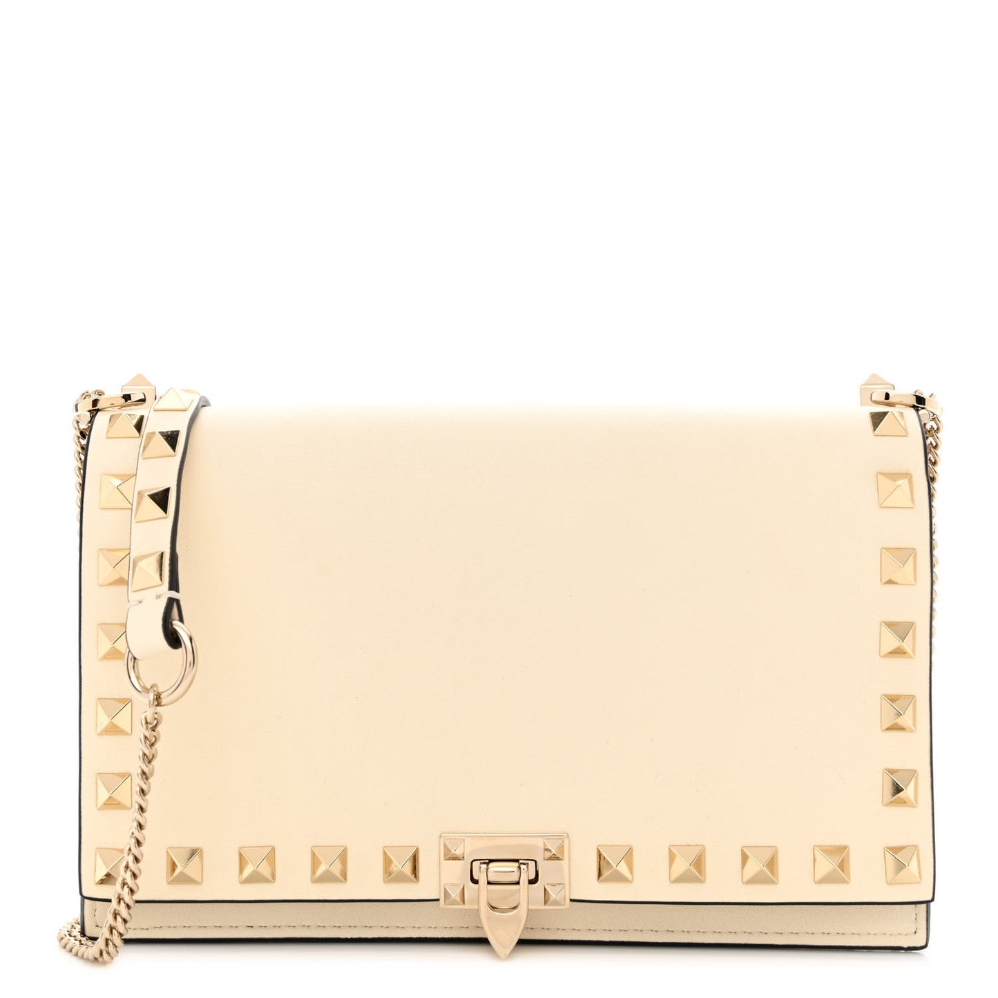 Vitello Rockstud Flip Lock Wallet On Chain Light Ivory