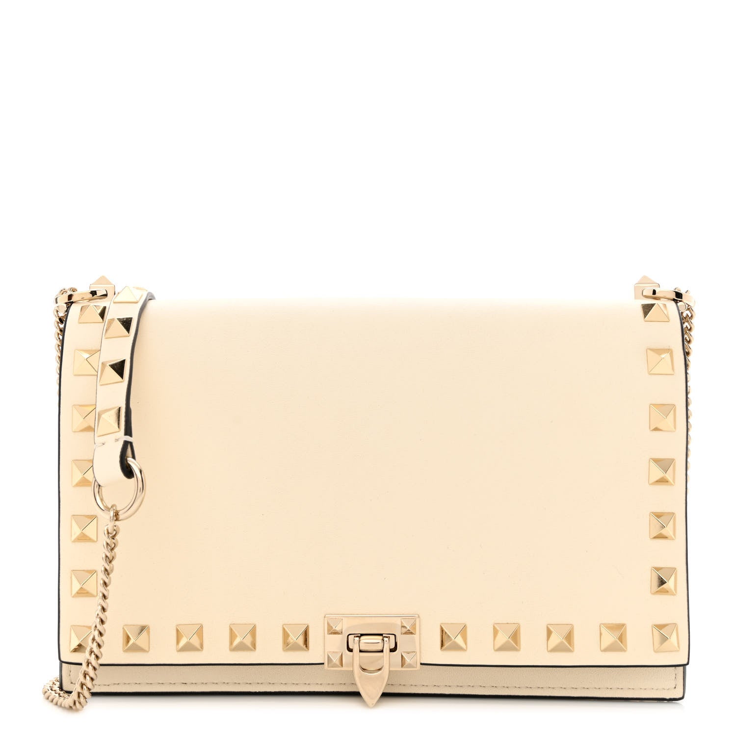 Valentino Garavani Vitello Rockstud Flip Lock Wallet On Chain Light Ivory 1 of 10