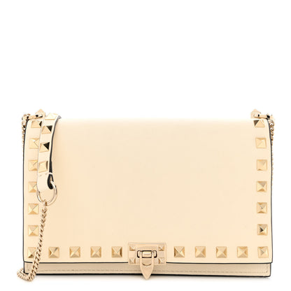 Valentino Garavani Vitello Rockstud Flip Lock Wallet On Chain Light Ivory 1 of 10