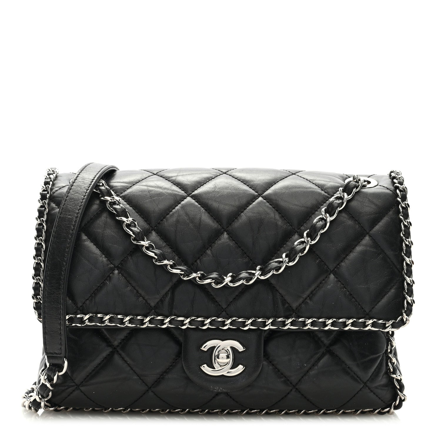 Chanel Crumpled Calfskin Medium Chain All Over Flap Black 1 of 8