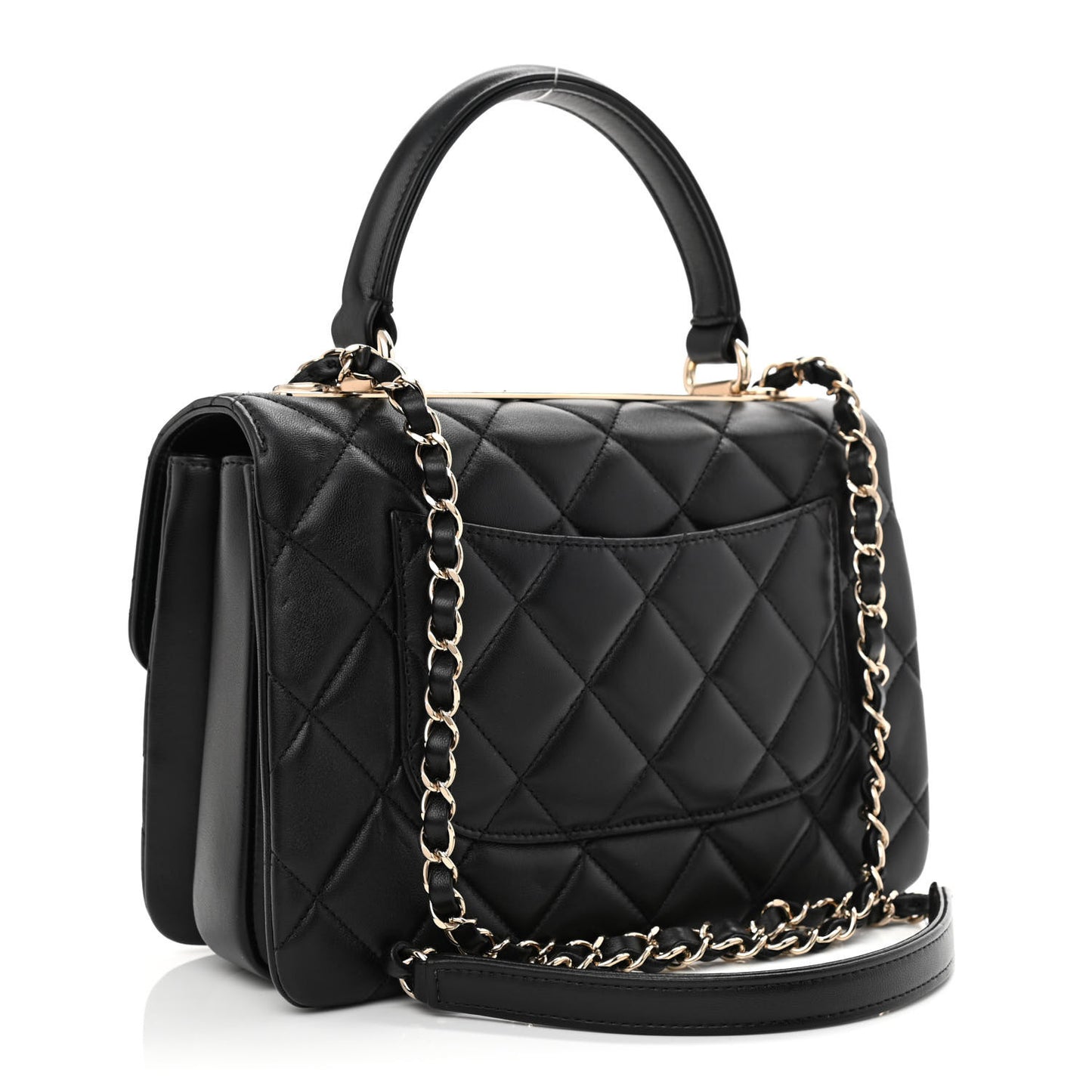 Lambskin Quilted Small Trendy CC Dual Handle Flap Bag Black