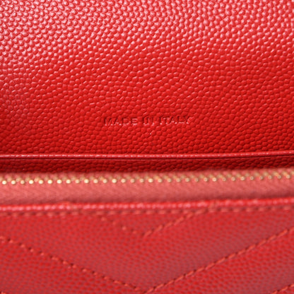 Saint Laurent Grain De Poudre Matelasse Chevron Monogram Envelope Chain Wallet New Red 7 of 9