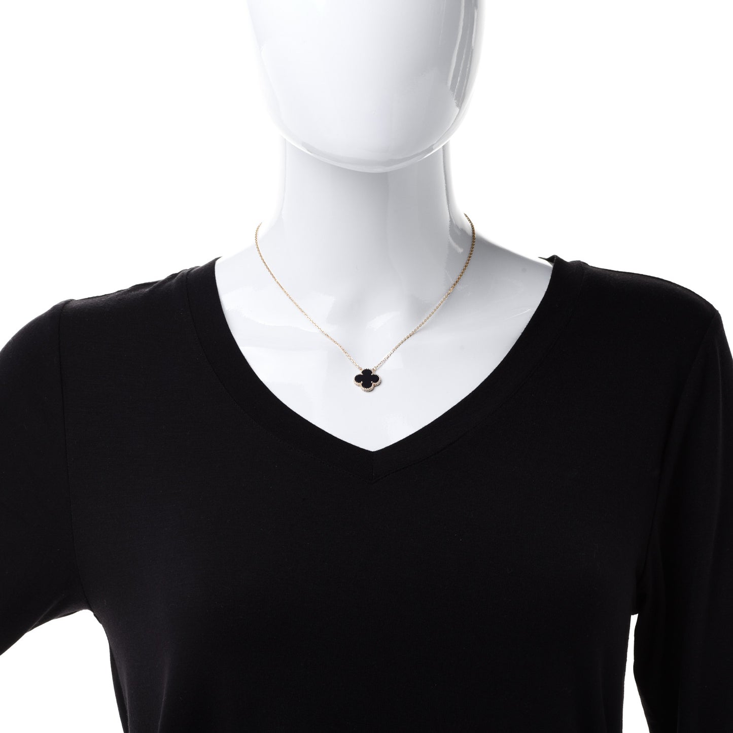 18K Yellow Gold Black Onyx Vintage Alhambra Pendant Necklace