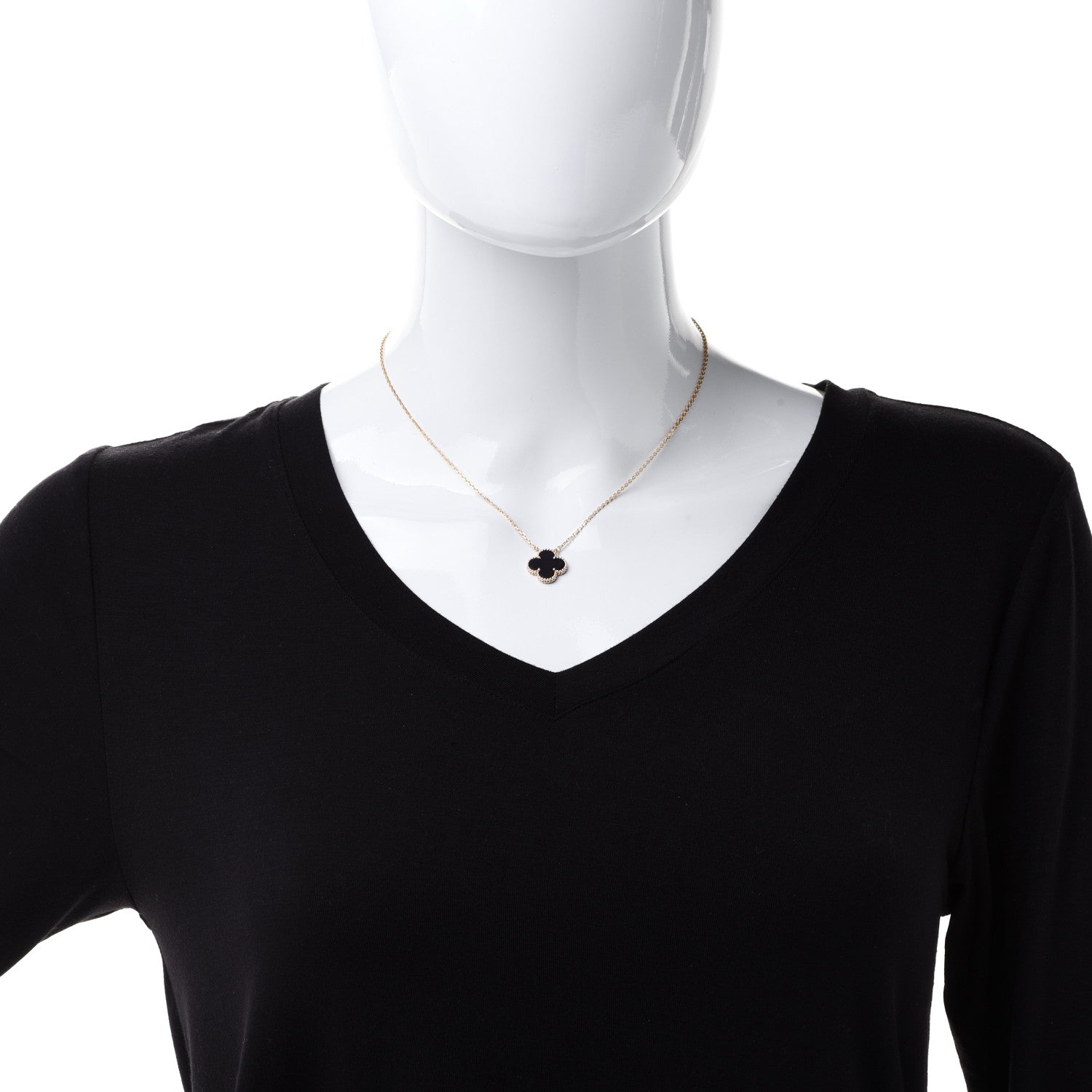 Van Cleef & Arpels 18K Yellow Gold Black Onyx Vintage Alhambra Pendant Necklace 2 of 7