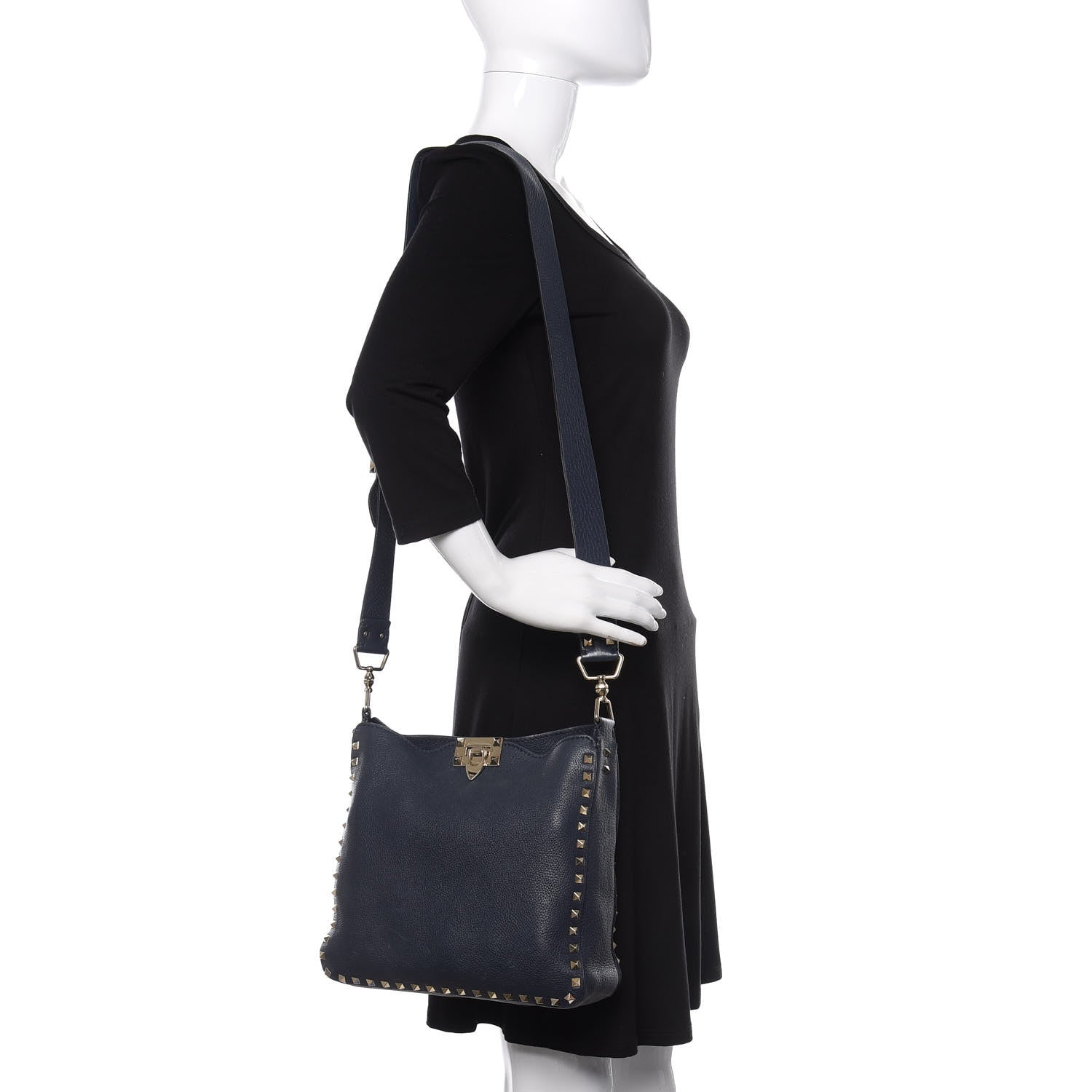 Valentino Garavani Pebbled Calfskin Small Rockstud Flip-Lock Messenger Bag Marine 2 of 10