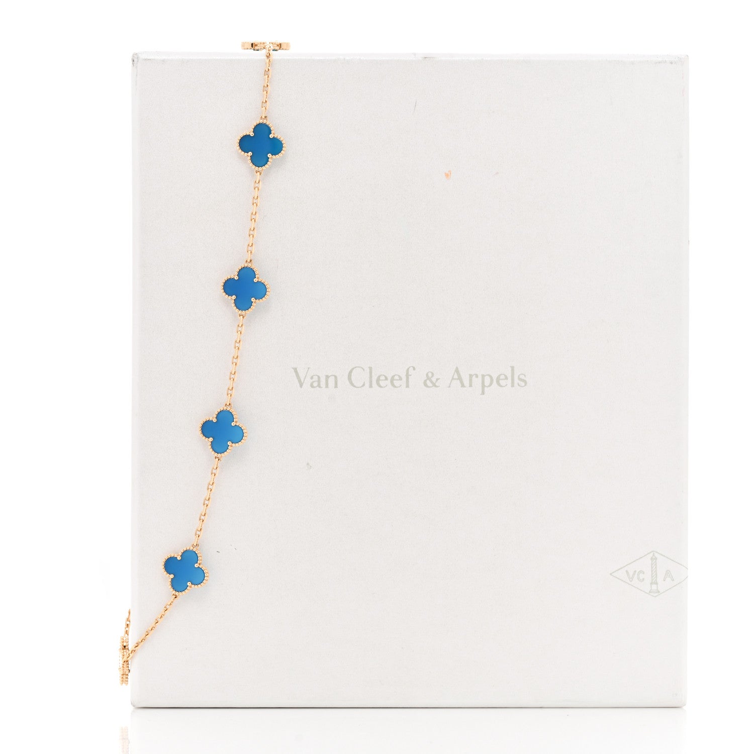 Van Cleef & Arpels 18K Yellow Gold Blue Agate 10 Motifs Vintage Alhambra Necklace 6 of 6