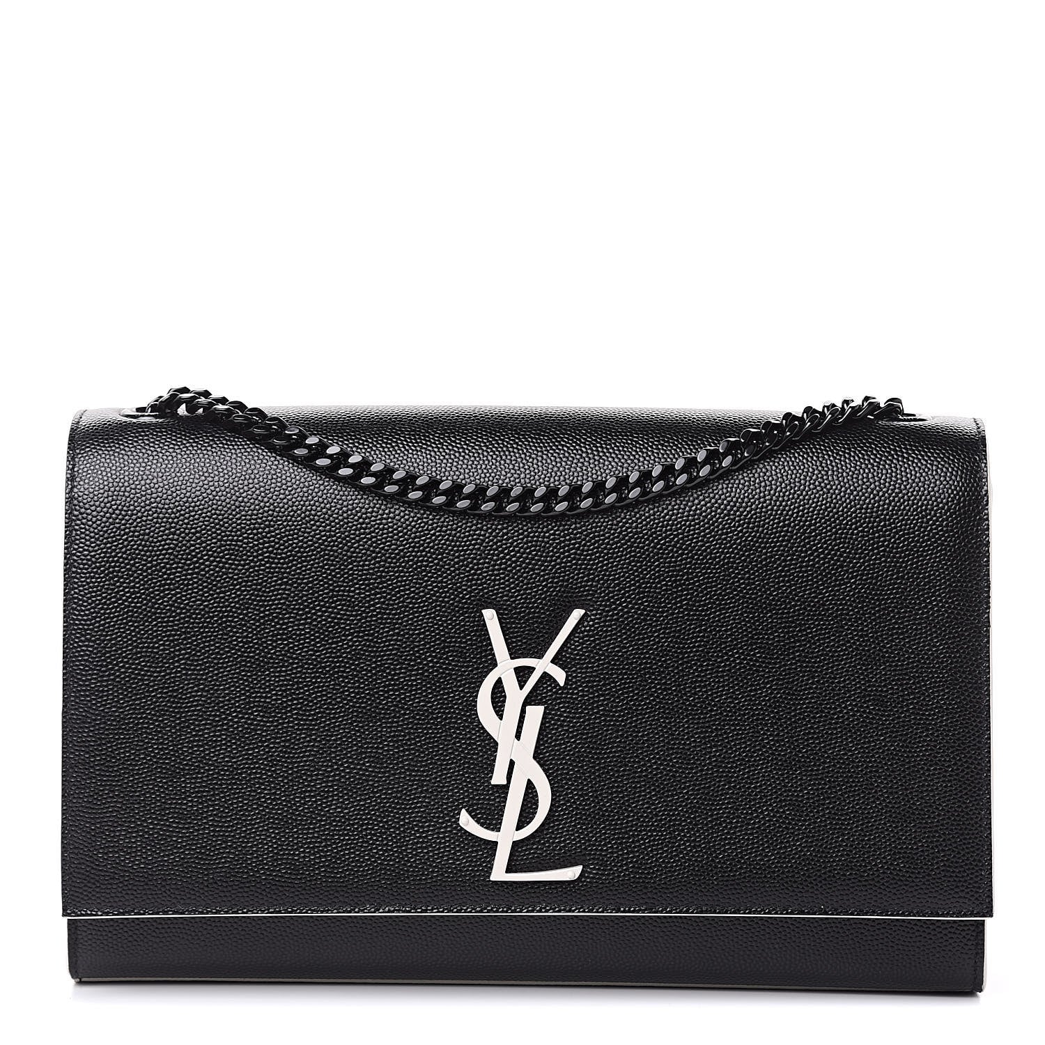 Saint Laurent Grain De Poudre Medium Classic Monogram Kate Satchel Black White 1 of 11