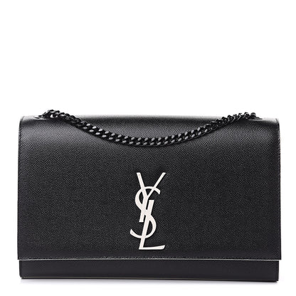 Saint Laurent Grain De Poudre Medium Classic Monogram Kate Satchel Black White 1 of 11