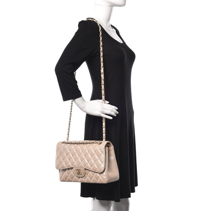 Chanel Pearly Caviar Quilted Jumbo Double Flap Light Beige 2 of 9