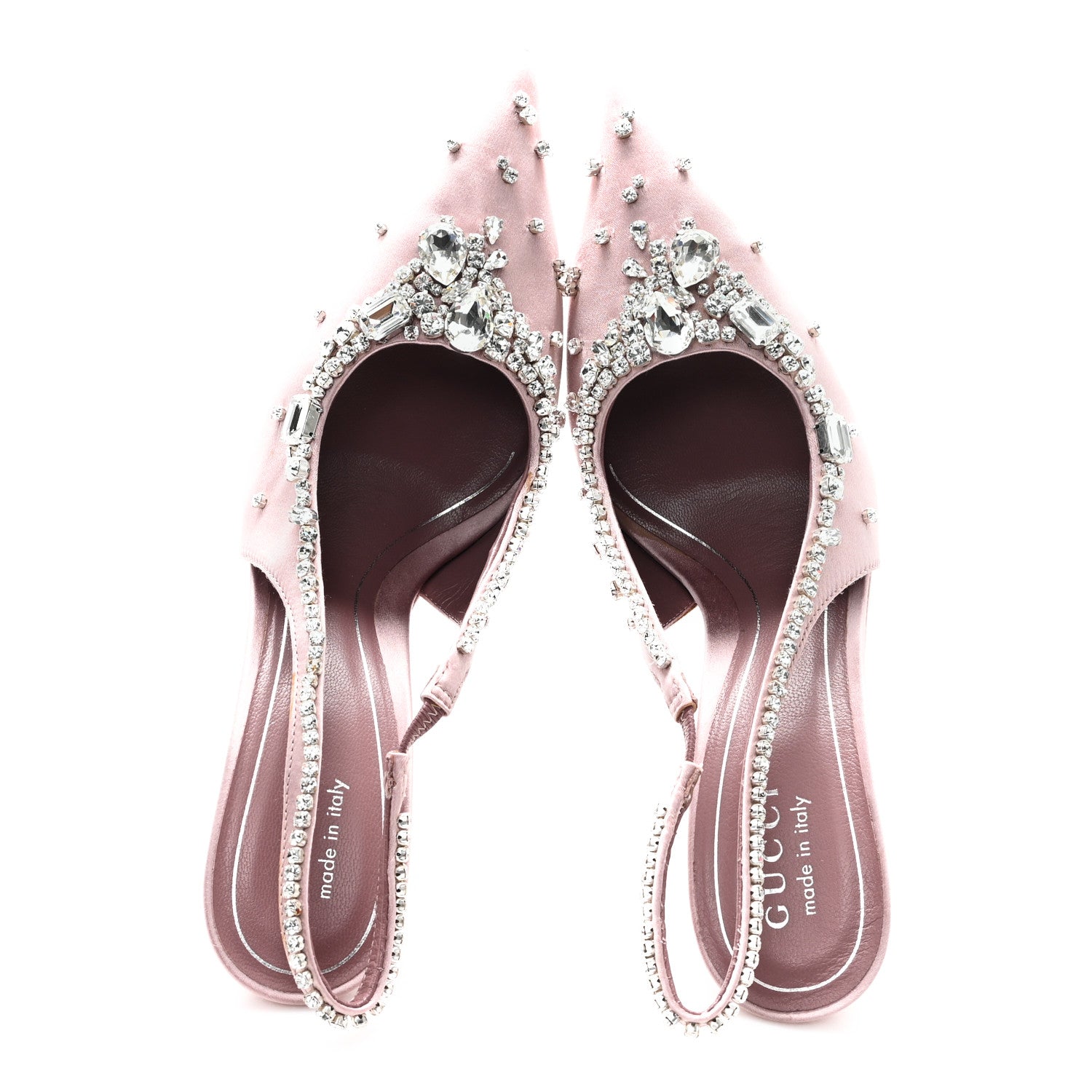 Gucci Satin Crystal Slingback Pumps 37.5 Pink 2 of 9