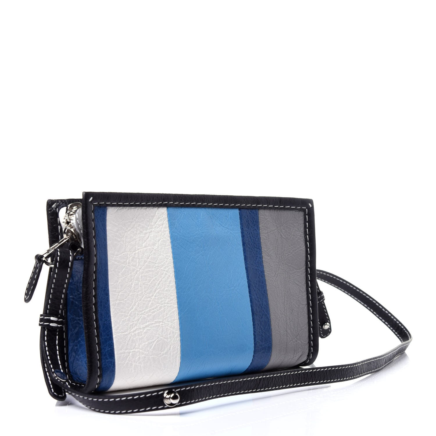 Balenciaga Veau Arena Multicolore Bazar Strap Clutch Bleu Gris White Black 5 of 17