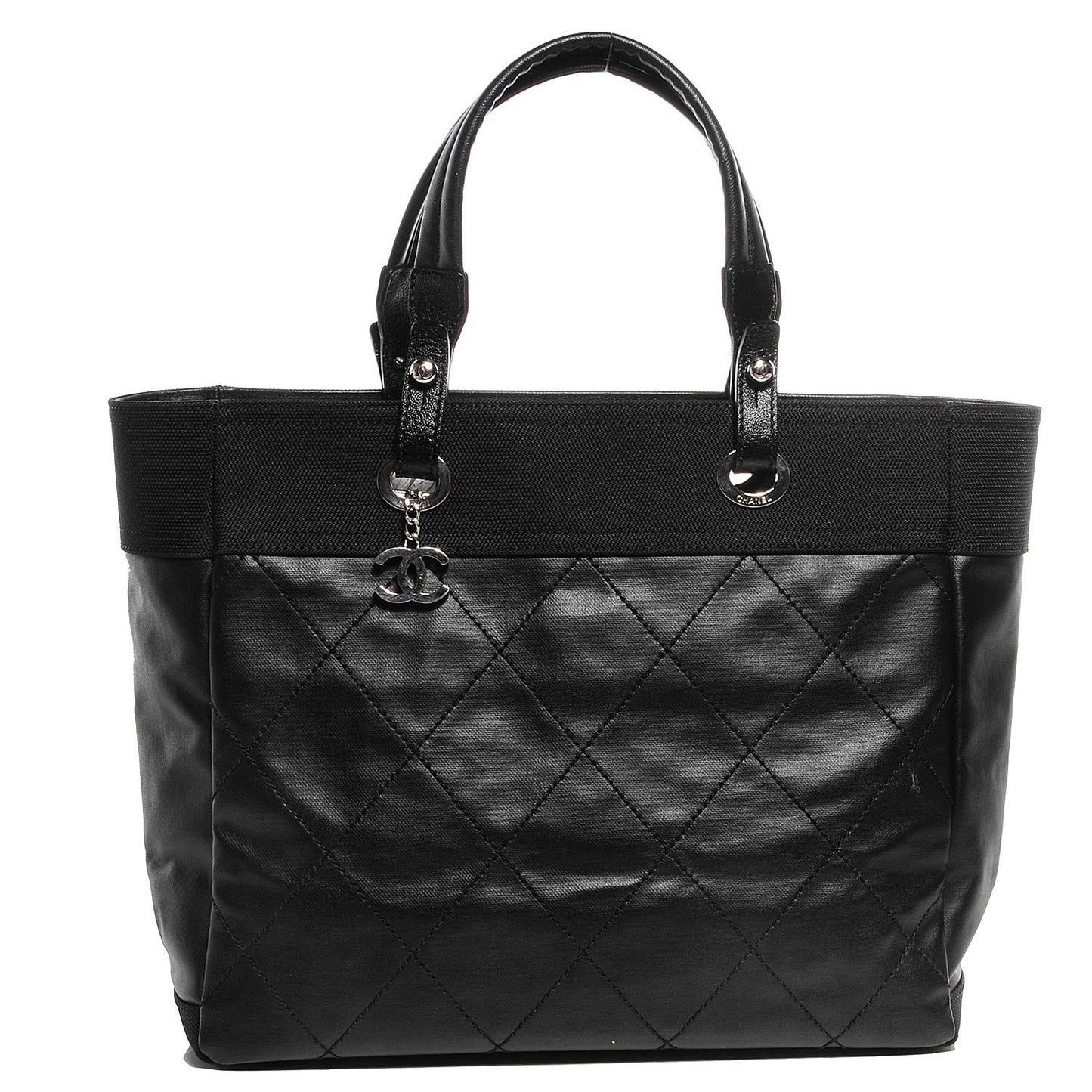 Coated Canvas Large Paris Biarritz Tote Black