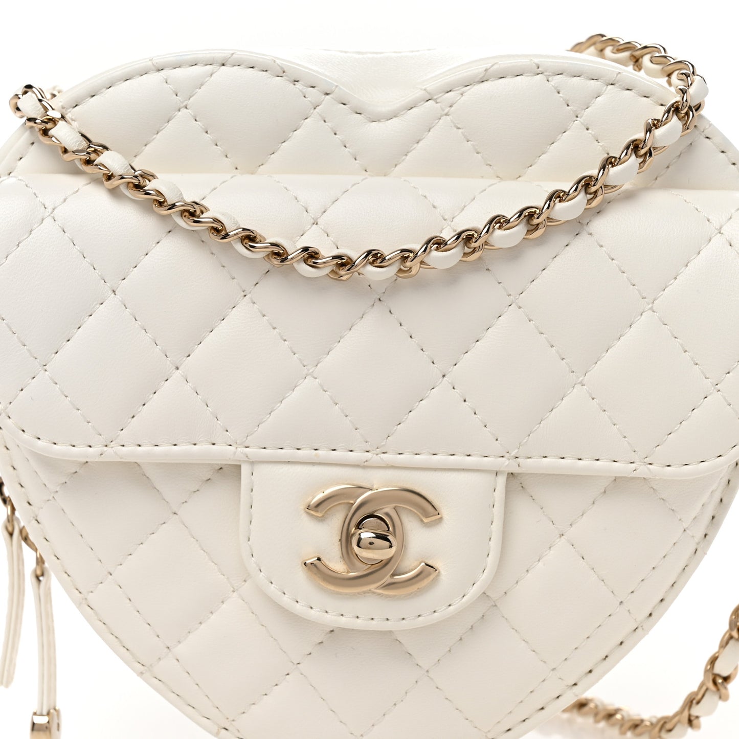 Lambskin Quilted CC In Love Heart Bag White