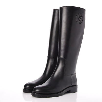 Louis Vuitton Calfskin Overdrive Flat High Boots 37.5 Black 3 of 8