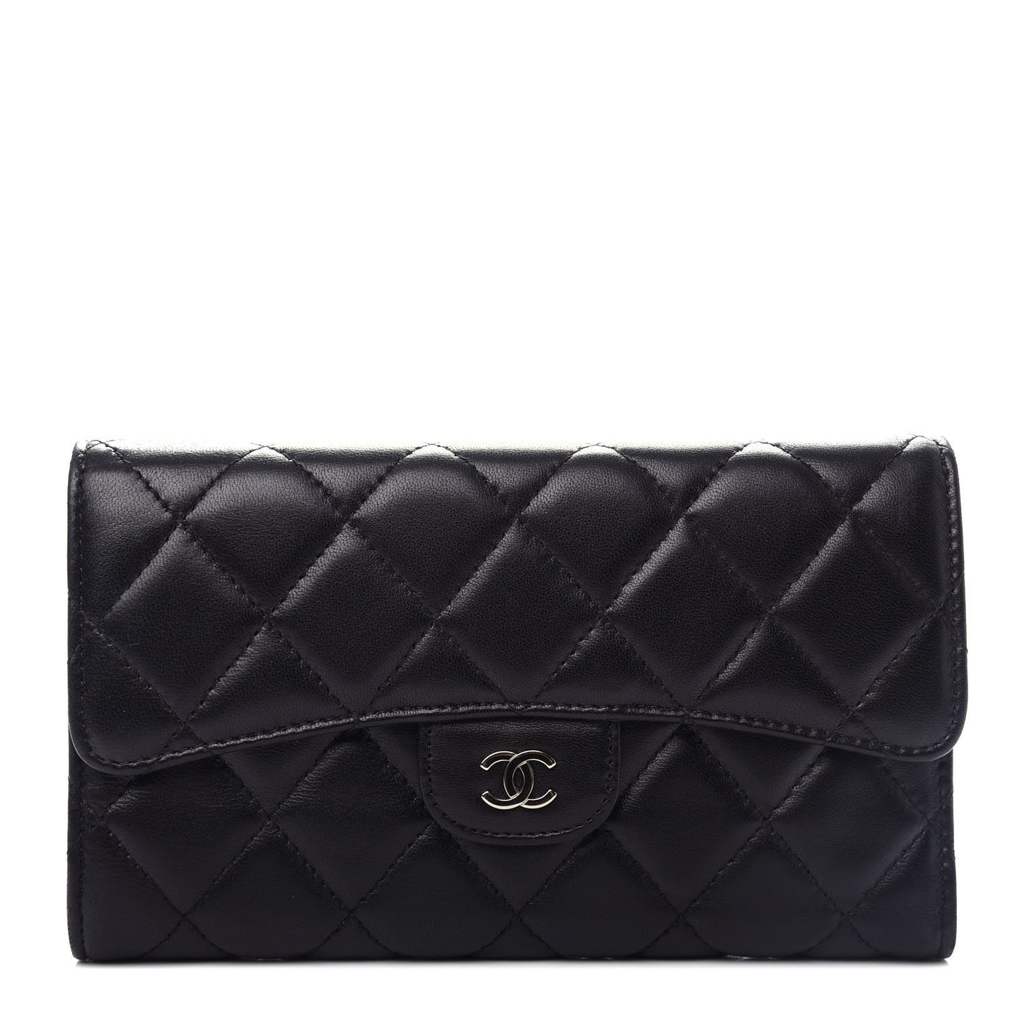 Lambskin Quilted Large Flap Wallet Black