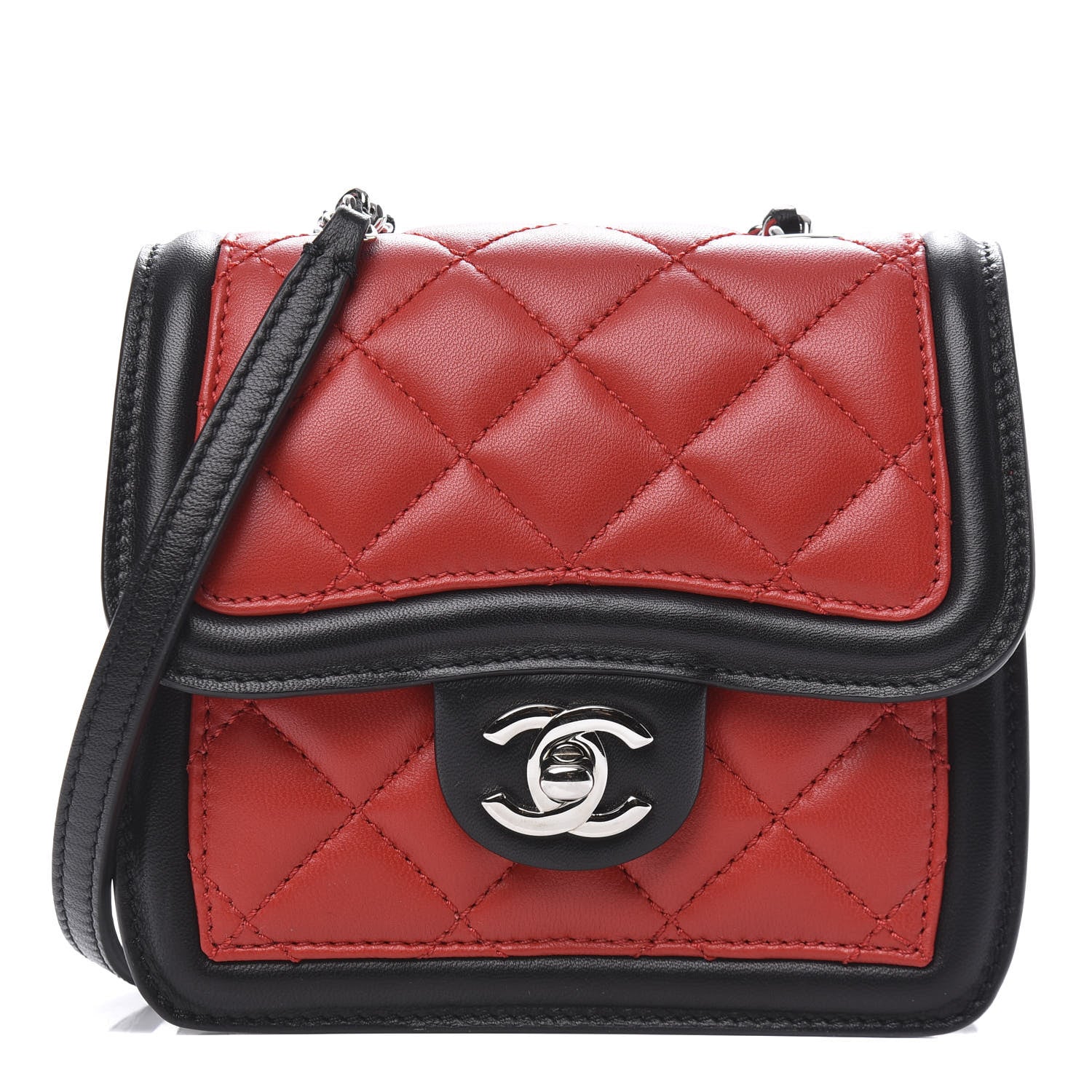 Chanel Lambskin Quilted Mini Graphic Flap Bag Red Black White 1 of 11
