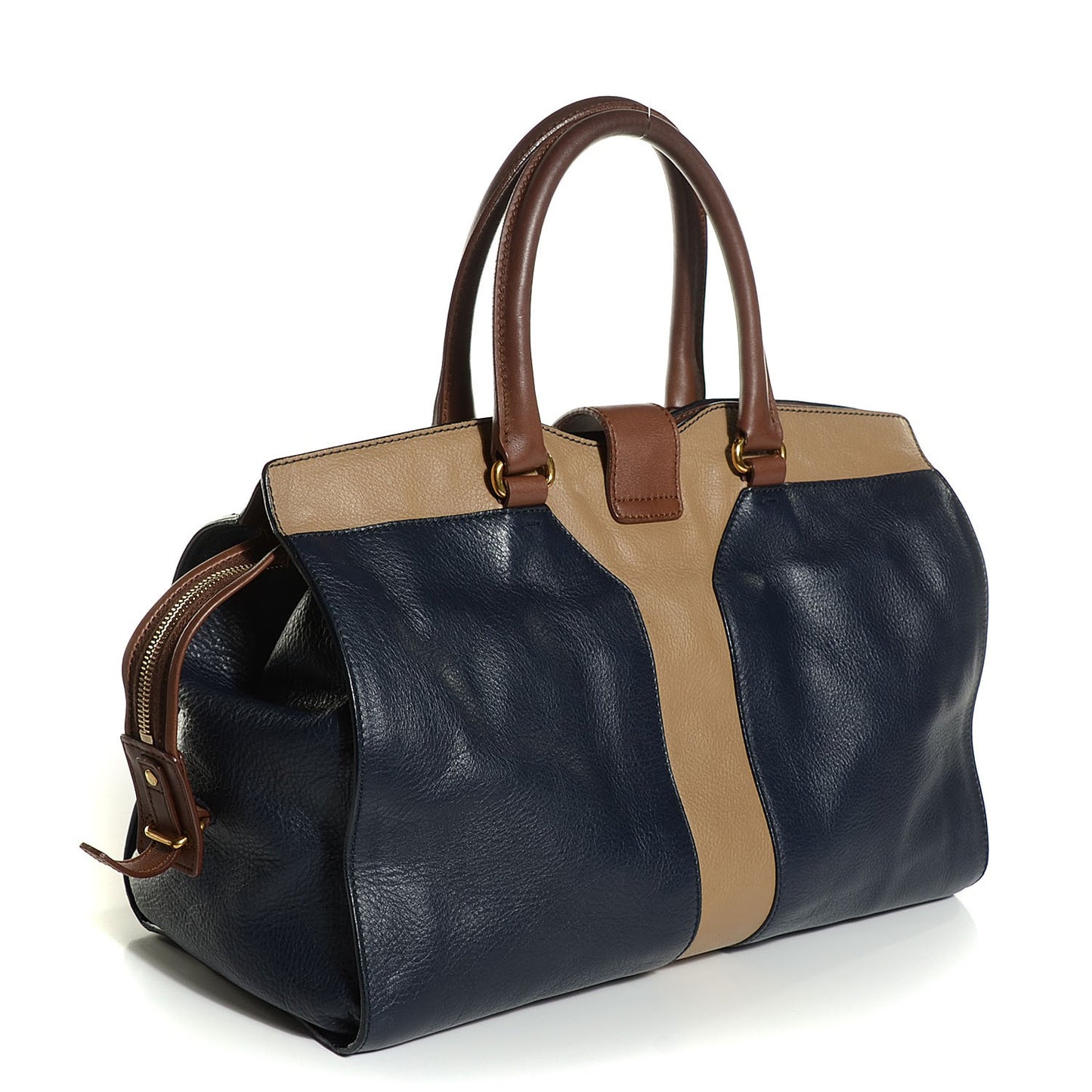 Calfskin Medium Tri-Color Cabas Chyc Navy Mushroom
