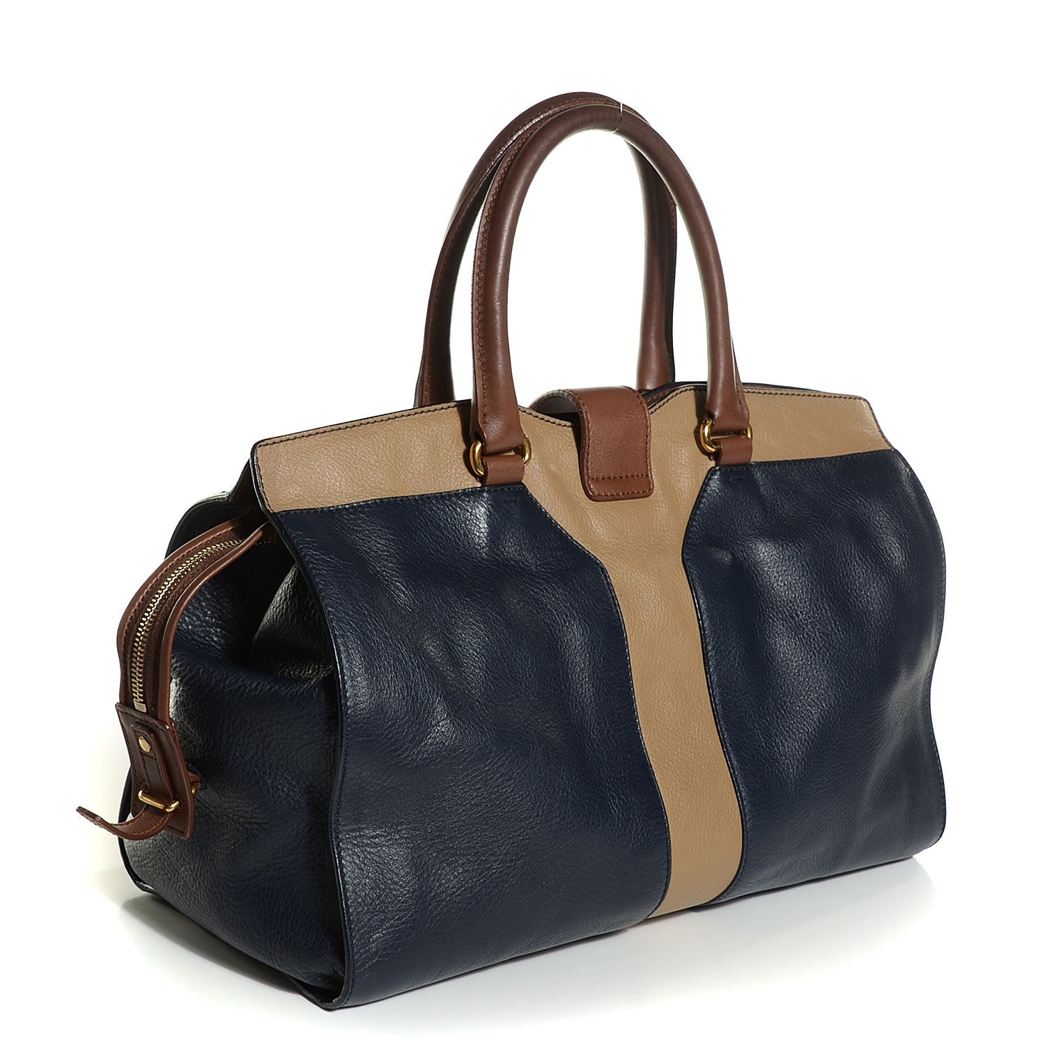 Saint Laurent Calfskin Medium Tri-Color Cabas Chyc Navy Mushroom 3 of 8