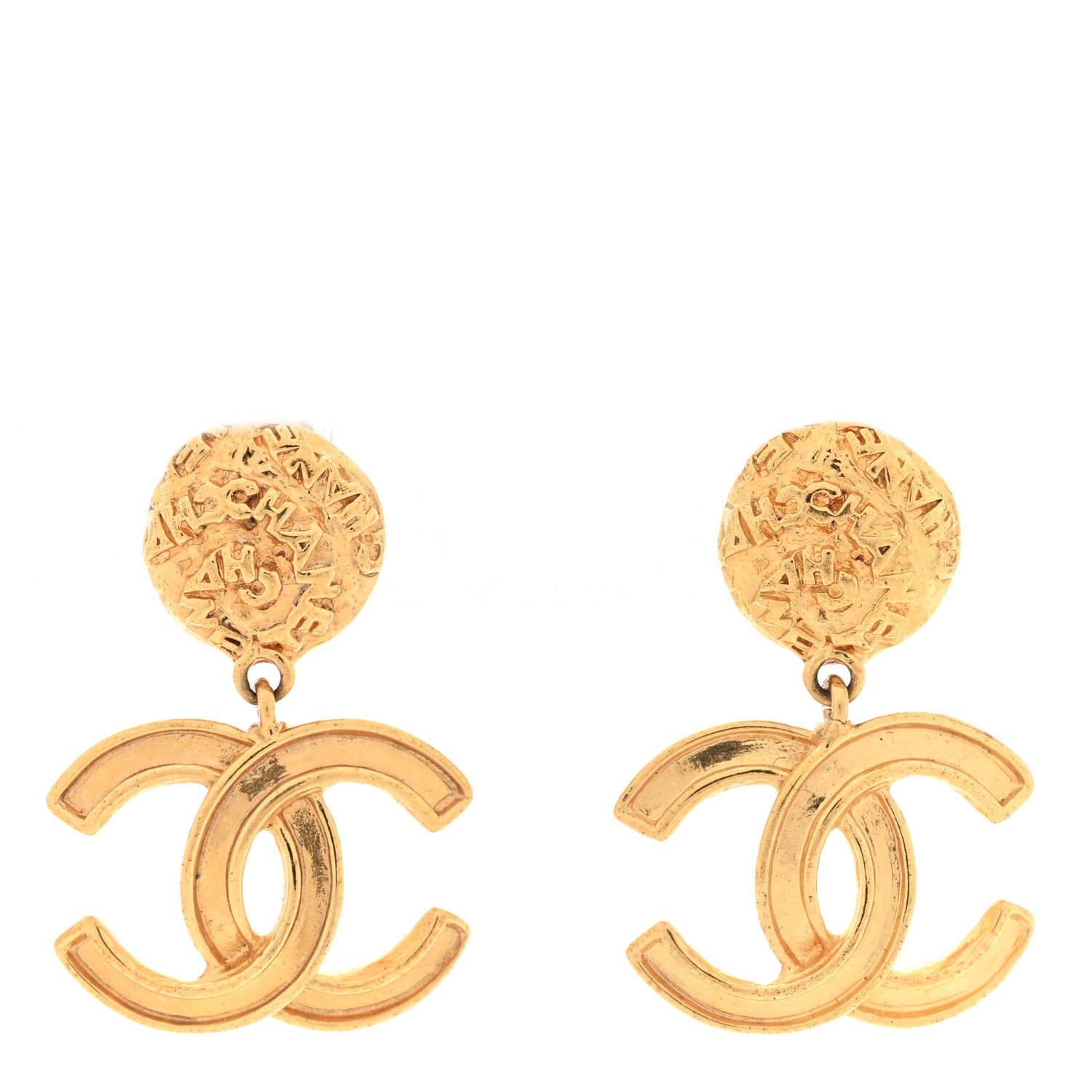 Chanel Metal CC Logo Drop Clip On Earrings Gold 1 of 5