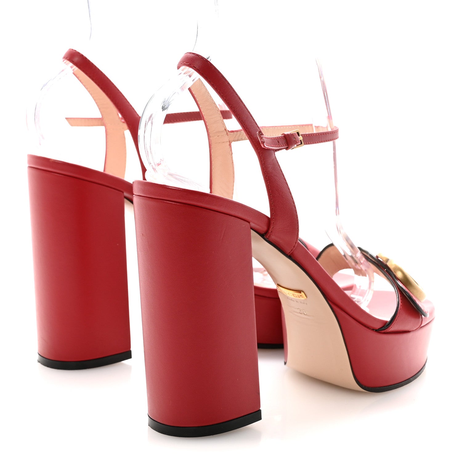 Gucci Calfskin GG Marmont Ankle Wrap 30/115mm Platform Sandals 38 Hibiscus Red 5 of 8