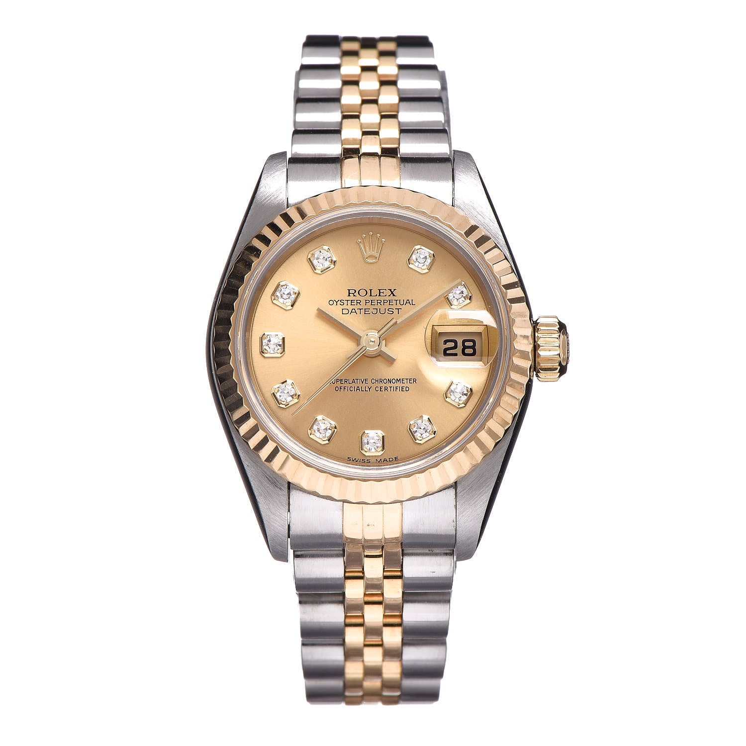 Rolex Stainless Steel 18K Yellow Gold Diamond 26mm Oyster Perpetual Datejust Watch Champagne 79173 2 of 15