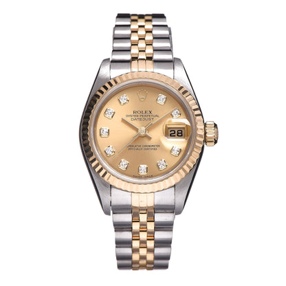 Rolex Stainless Steel 18K Yellow Gold Diamond 26mm Oyster Perpetual Datejust Watch Champagne 79173 2 of 15