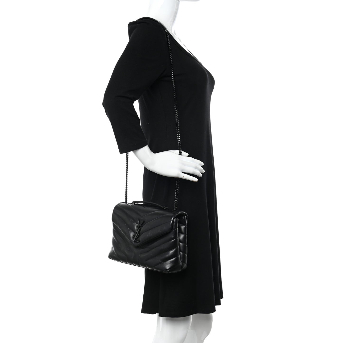 Calfskin Y Quilted Monogram Monochrome Small Loulou Chain Satchel Black