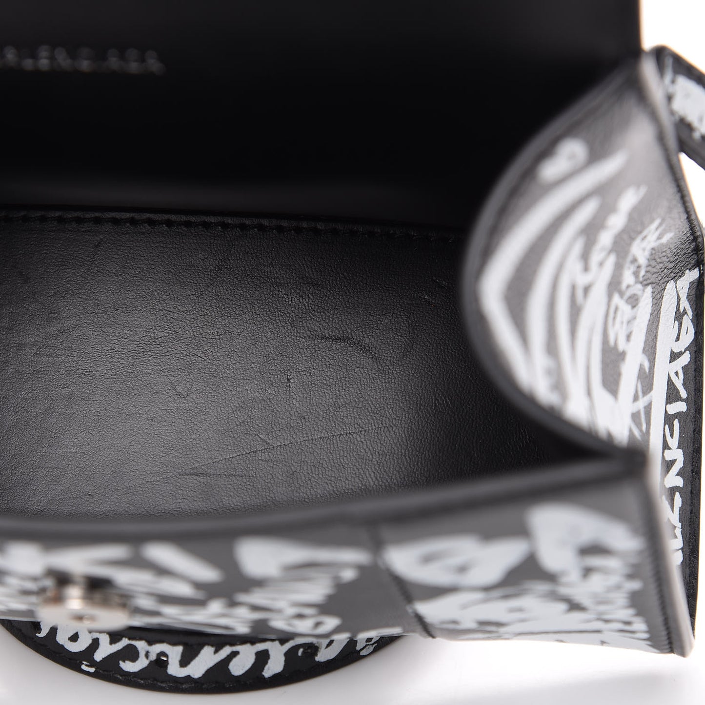 Smooth Calfskin Graffiti Hourglass Top Handle Bag XS Black White