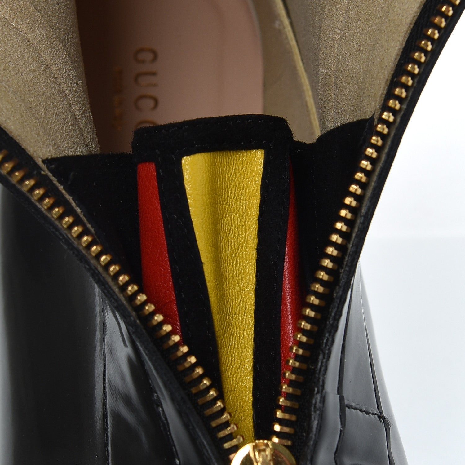 Gucci Rubber GG Zip Ankle Boots 37.5 Black Smile Yellow Heron Red 8 of 9