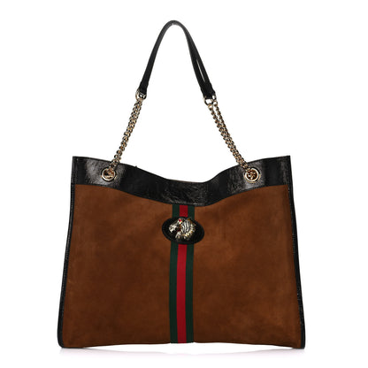 Gucci Suede Patent Large Rajah Chain Tote Nocciola Black 3 of 12