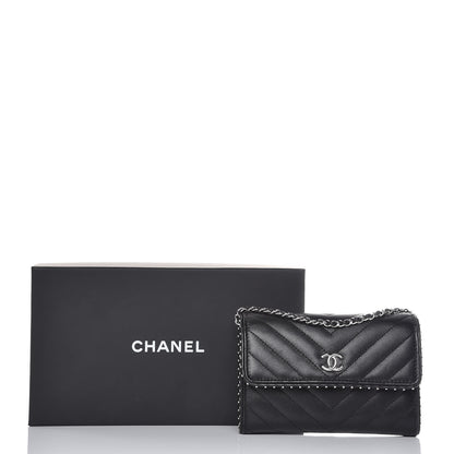 Chanel Lambskin Chevron Quilted Studded Clutch With Chain WOC Black 11 of 11