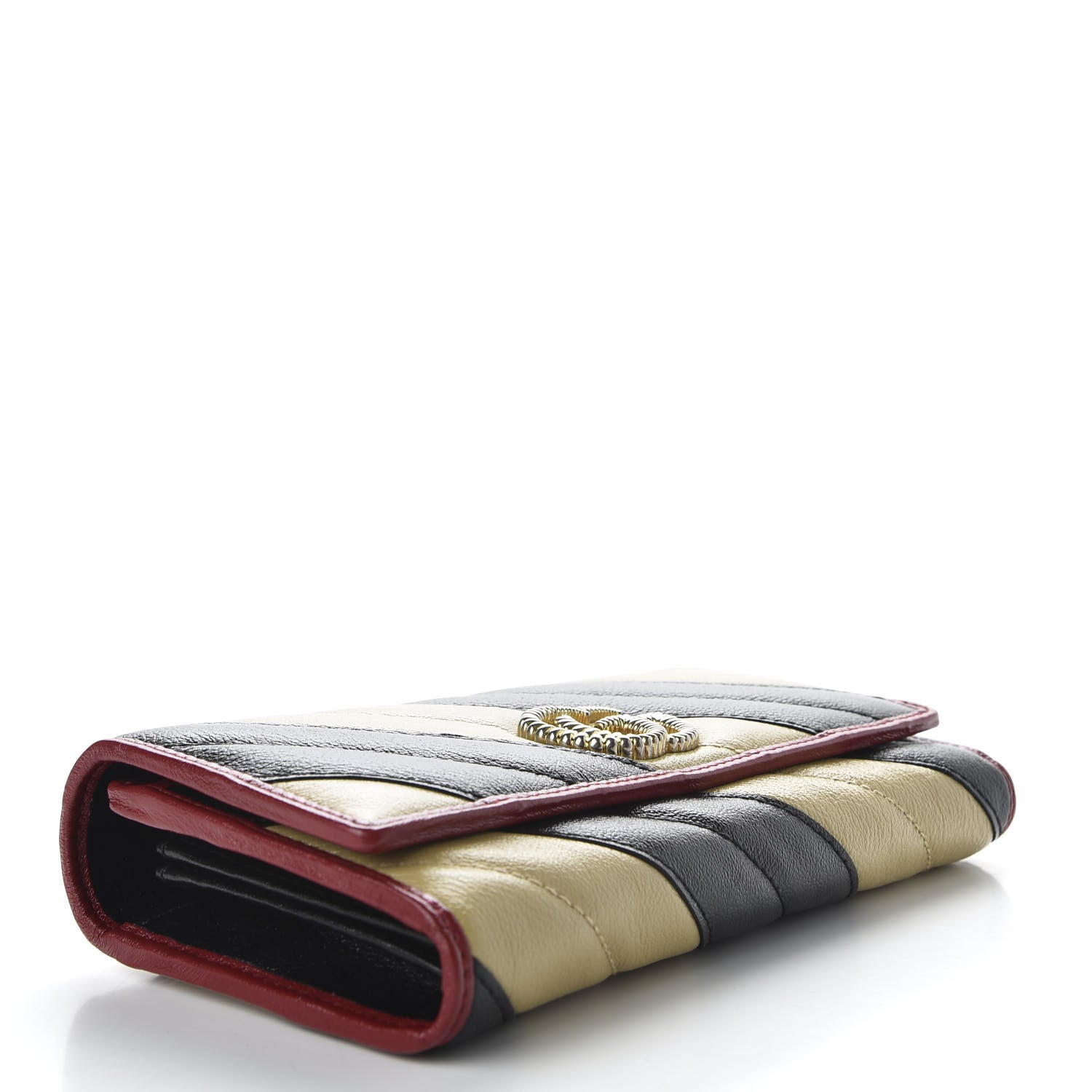 Gucci Azalea Calfskin Matelasse Diagonal Patchwork Torchon GG Marmont Continental Wallet Black Beige Romantic Cerise 4 of 6