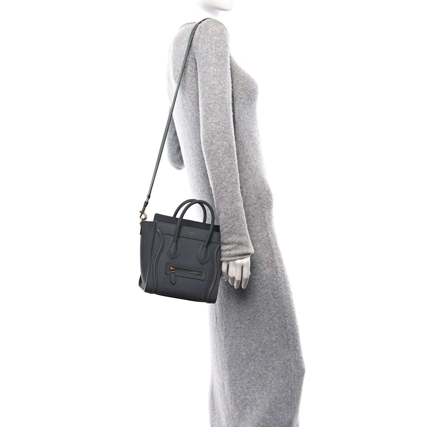 Celine Drummed Calfskin Nano Luggage Kohl 2 of 12