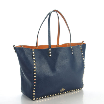 Valentino Garavani Pebbled Calfskin Medium Rockstud Reversible Tote Light Cuir Marine 4 of 7