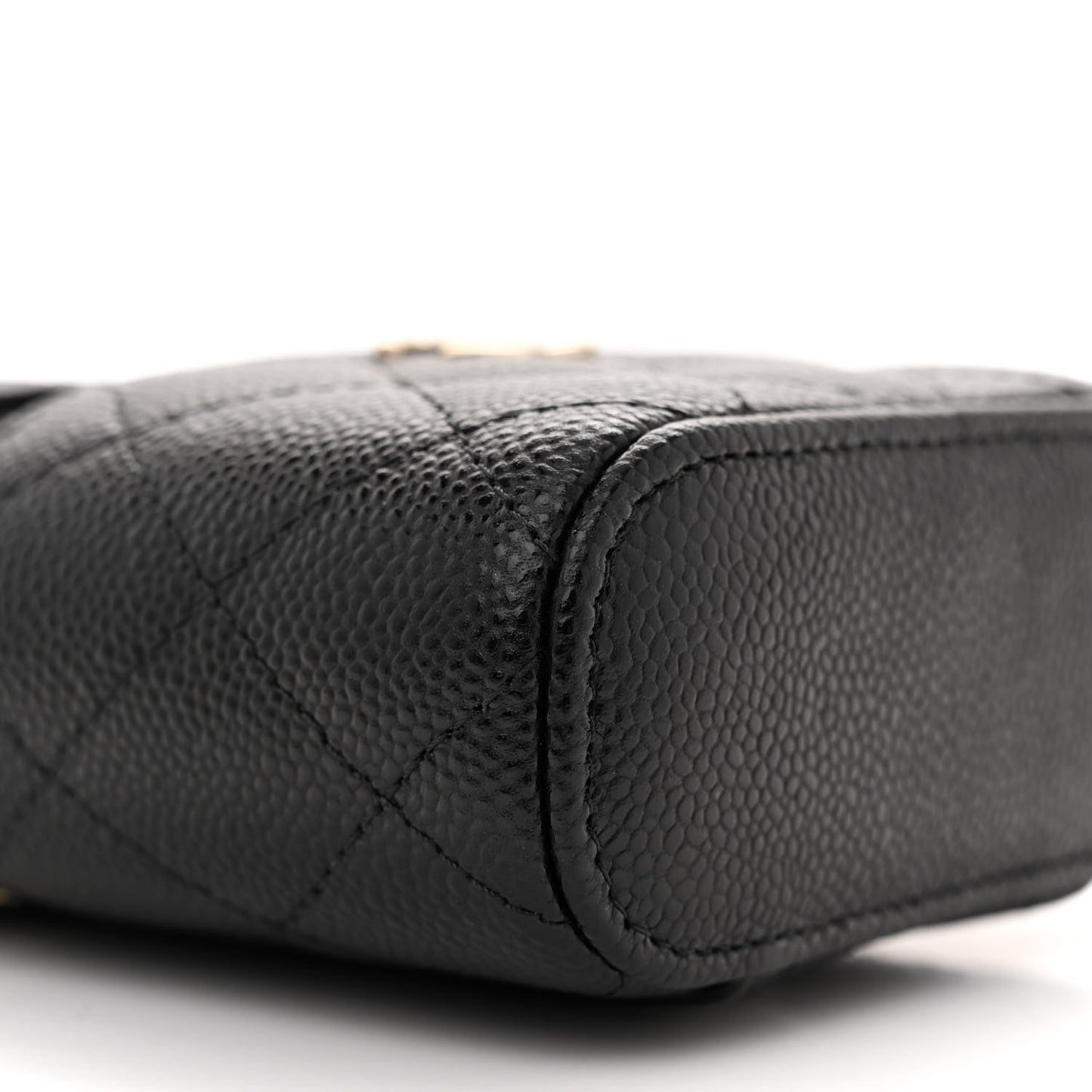 Caviar Quilted Small Handle With Care Vanity Case With Chain Black