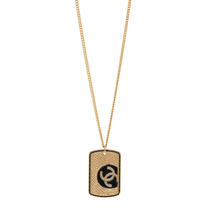 Chanel CC ID Dog Tag Charm Necklace Gold Black 1 of 6