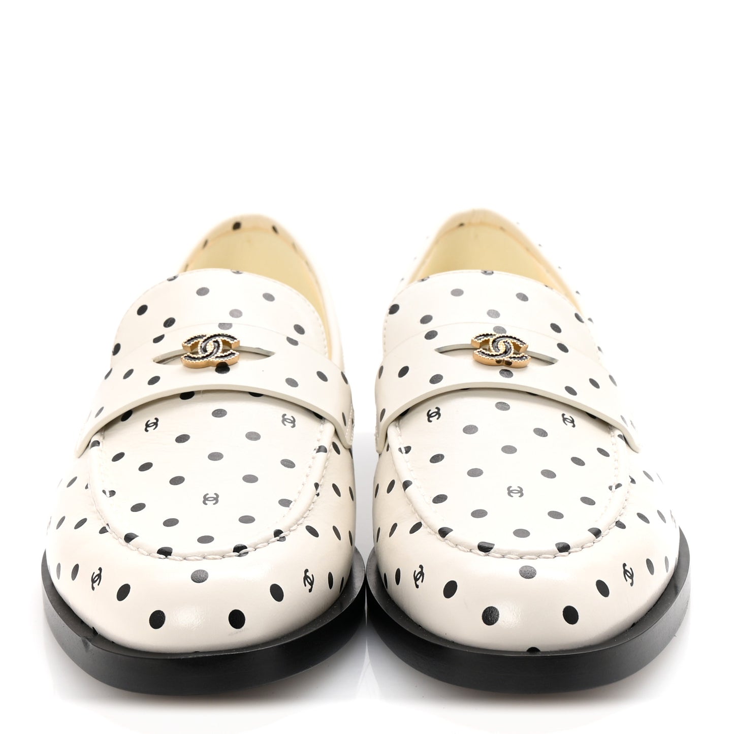Printed Calfskin CC Dots Moccasin Loafers 38 Ivory Black
