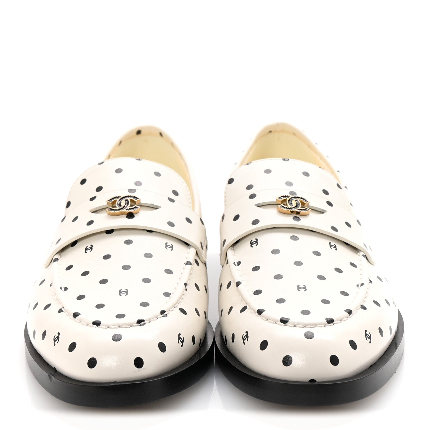 Chanel Printed Calfskin CC Dots Moccasin Loafers 38 Ivory Black 3 of 10