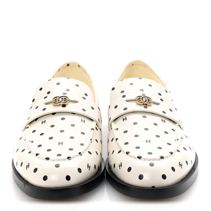 Chanel Printed Calfskin CC Dots Moccasin Loafers 38 Ivory Black 3 of 10